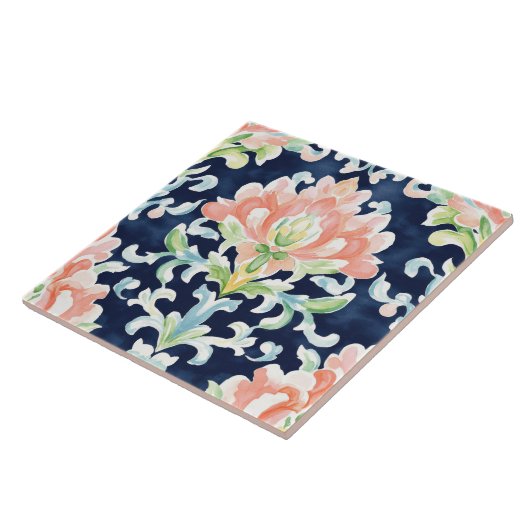 Wasserfarbe Damask Korallengrün dekorieren Fliese (Seite)
