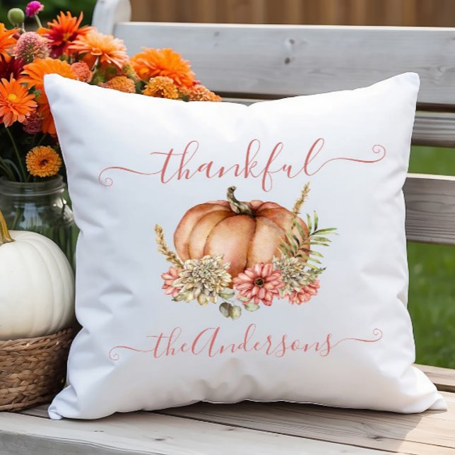 Wasserfarbe Dank Herbstfall Pumpkin Floral Kissen (Von Creator hochgeladen)