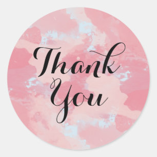 Wasserfarbe Danke Rosa Spritzer gestrichen Runder Aufkleber