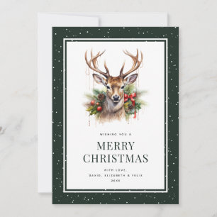 Wasserfarbe Deer Snowy Green Frohe Weihnachten