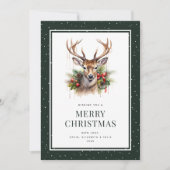 Wasserfarbe Deer Snowy Green Frohe Weihnachten (Vorderseite)