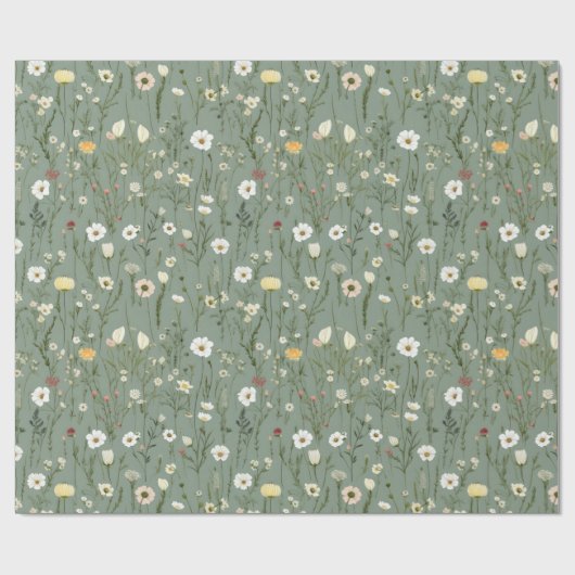 Wasserfarbe Delikate Blume Blattmuster Grün Geschenkpapier (Flach)