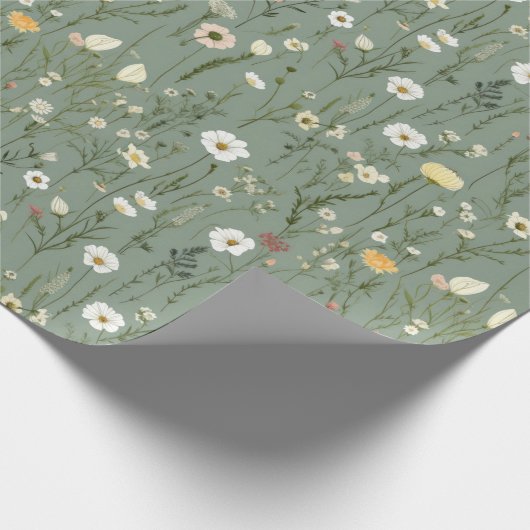 Wasserfarbe Delikate Blume Blattmuster Grün Geschenkpapier (Ecke)