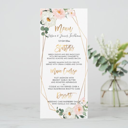 Wasserfarbe Delikate Blumenmenü Einladung (Stehend Vorderseite)
