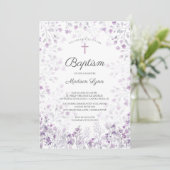 Wasserfarbe Delikate violette Blumen Taufe Einladung (Stehend Vorderseite)