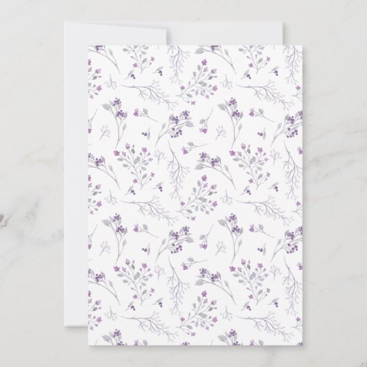 Wasserfarbe Delikate violette Blumen Taufe Einladung (Rückseite)