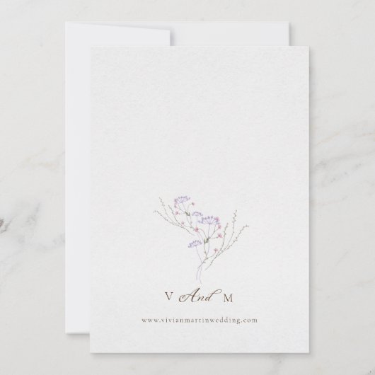 Wasserfarbe Delikate Wildblume Kalligrafie Hochzei Einladung (Rückseite)
