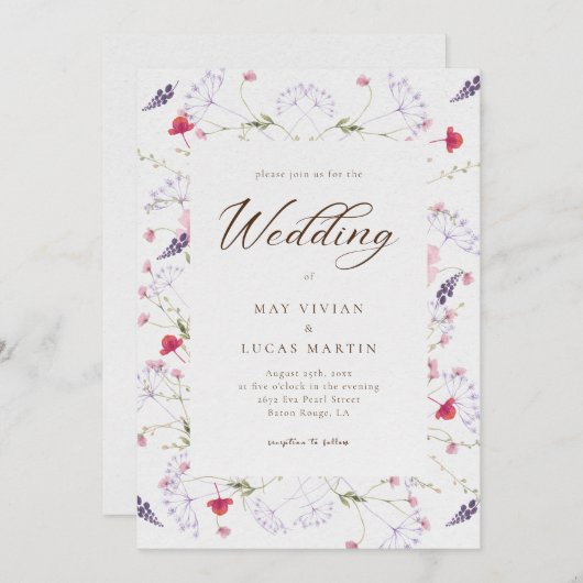 Wasserfarbe Delikate Wildblume Kalligrafie Hochzei Einladung (Vorne/Hinten)