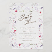 Wasserfarbe Delikate Wildblume Kinderdusche Einladung (Vorne/Hinten)