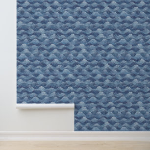 Wasserfarbe Denim Blue Gray Sea Waves Beach House Tapete