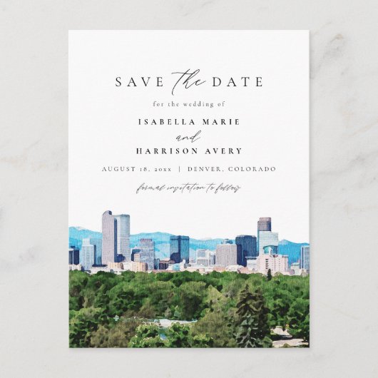 Wasserfarbe Denver Colorado Skigebiet Skyline Postkarte (Vorderseite)