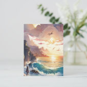 Wasserfarbe der Anime für junge Mädchen und Sonnen Postkarte (Stehend Vorderseite)