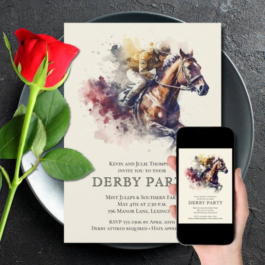 Wasserfarbe Derby Party Einladung