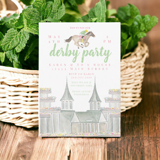 Wasserfarbe Derby Party Jockey Gebäude Einladung