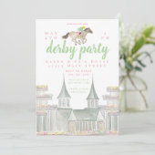 Wasserfarbe Derby Party Jockey Gebäude Einladung (Stehend Vorderseite)