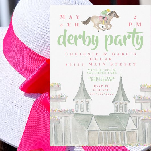 Wasserfarbe Derby Party Jockey Iconic Gebäude Einladung
