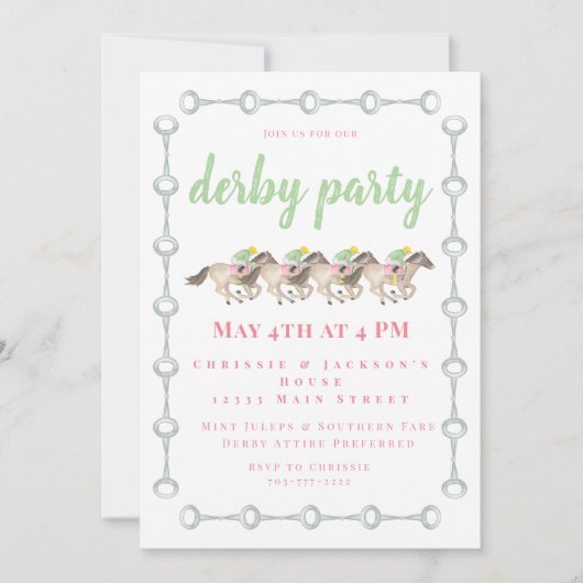 Wasserfarbe Derby Party Racing Einladung (Vorderseite)