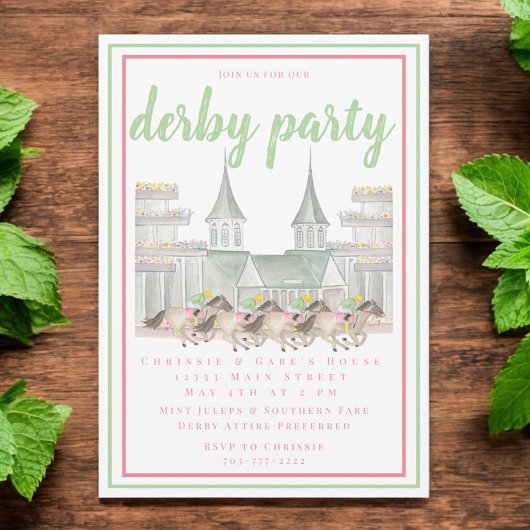 Wasserfarbe Derby Party Racing Gebäude Einladung