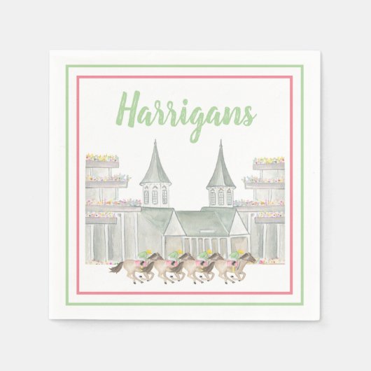 Wasserfarbe Derby Party Script Racing Name Serviette (Vorderseite)