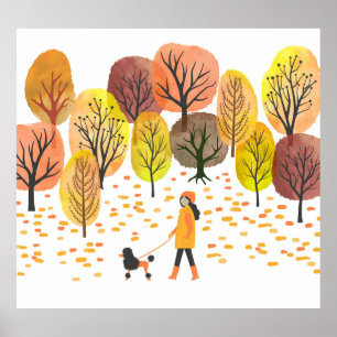 Wasserfarbe des Autumn Park: Vintage Szene Poster