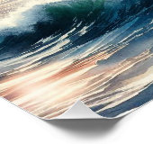 Wasserfarbe des Blue Ocean Wave Boat Poster (Ecke)