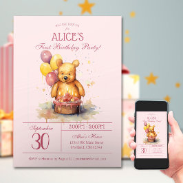 Wasserfarbe des kleinen Bären-Party | Erster Gebur Einladung