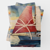 Wasserfarbe des Schiffes beim Tropfen von Meeresfa Geschenkpapier Set (Beispiel)