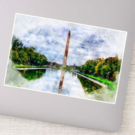 Wasserfarbe des Washington Monuments mit Reflektio Aufkleber