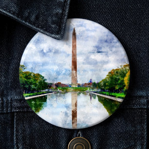 Wasserfarbe des Washington Monuments mit Reflektio Button