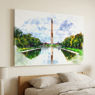Wasserfarbe des Washington Monuments mit Reflektio Leinwanddruck