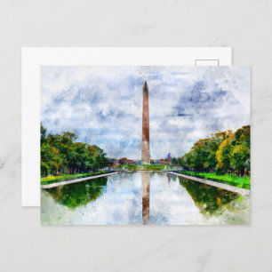 Wasserfarbe des Washington Monuments mit Reflektio Postkarte