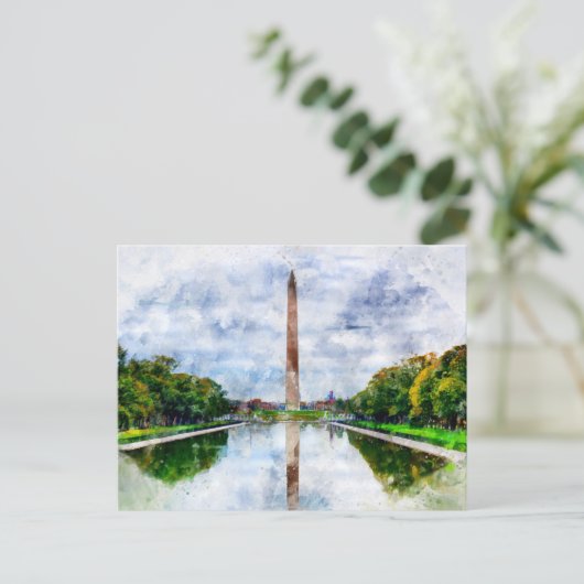 Wasserfarbe des Washington Monuments mit Reflektio Postkarte (Stehend Vorderseite)