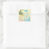 Wasserfarbe Dino Party Kindergeburtstag Quadratischer Aufkleber (Tasche)