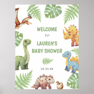 Wasserfarbe Dinosaur Babydusche Begrüßungszeichen Poster