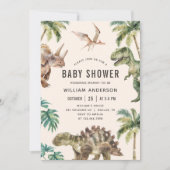 Wasserfarbe Dinosaur Babydusche Einladung (Vorderseite)