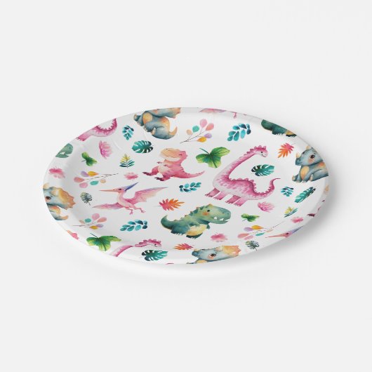 Wasserfarbe Dinosaur Dig Fossil Dino Muster Niedli Pappteller (Schrägansicht)