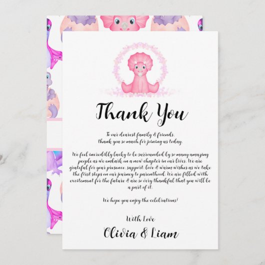 Wasserfarbe Dinosaur Kinderdusche Danke Karte (Vorne/Hinten)