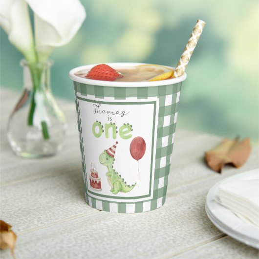 Wasserfarbe Dinosaurier 1. Geburtstag Pappbecher (In Situ)