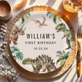 Wasserfarbe Dinosaurier 1. Geburtstags-Party Pappteller