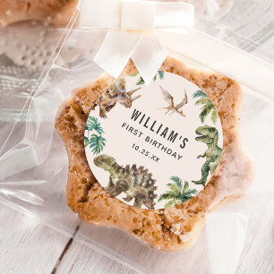 Wasserfarbe Dinosaurier 1. Geburtstags-Party Runder Aufkleber