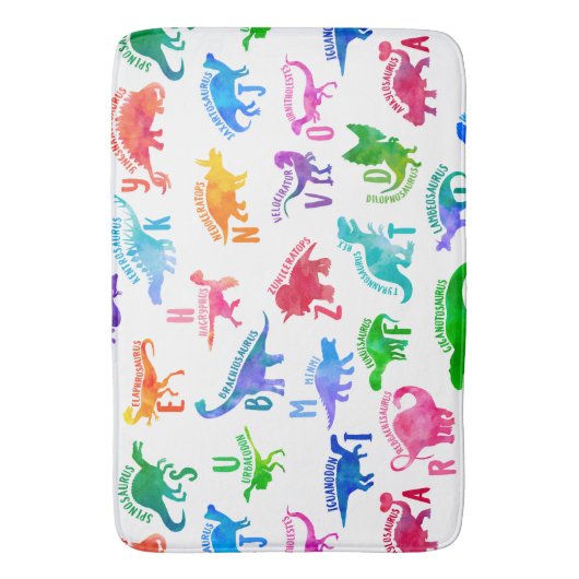 Wasserfarbe Dinosaurier Alphabet Farbenfroh Dino K Badematte (Vorderseite Vertikal)