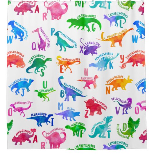 Wasserfarbe Dinosaurier Alphabet Farbenfroh Dino K Duschvorhang (Vorderseite)