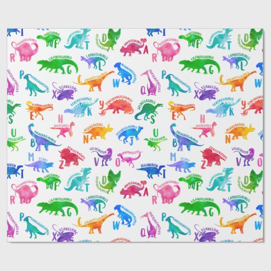 Wasserfarbe Dinosaurier Alphabet Farbenfroh Dino K Geschenkpapier (Flach)