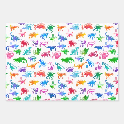 Wasserfarbe Dinosaurier Alphabet Farbenfroh Dino K Geschenkpapier Set (Vorderseite 3)