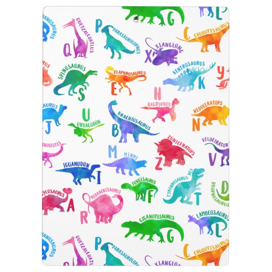 Wasserfarbe Dinosaurier Alphabet Farbenfroh Dino K Klemmbrett (Rückseite)