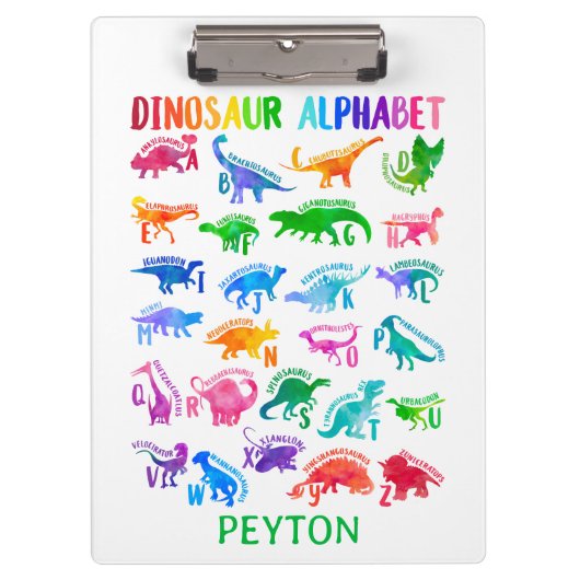 Wasserfarbe Dinosaurier Alphabet Farbenfroh Dino K Klemmbrett (Vorderseite)