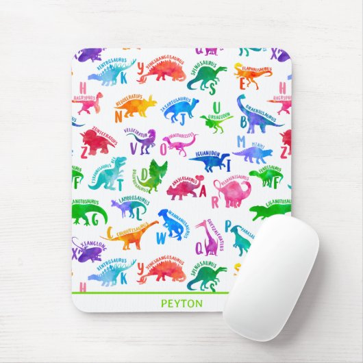 Wasserfarbe Dinosaurier Alphabet Farbenfroh Dino K Mousepad (Mit Mouse)