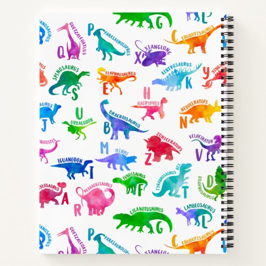 Wasserfarbe Dinosaurier Alphabet Farbenfroh Dino K Notizblock (Rückseite)