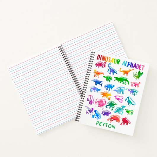 Wasserfarbe Dinosaurier Alphabet Farbenfroh Dino K Notizblock (Innenseite)