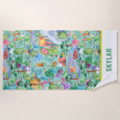 Wasserfarbe Dinosaurier Camping Kinder Personalisi Strandtuch (Vorderseite)